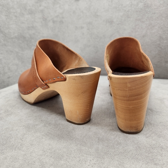 Swedish Hasbeens Clogs 7 Tan Leather Slip In Classic Mules Boho Scandinavian - Picture 12 of 17
